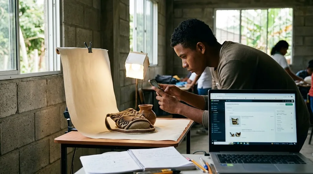 Imagen ilustrativa de un joven fotografiando un producto para su tienda en línea